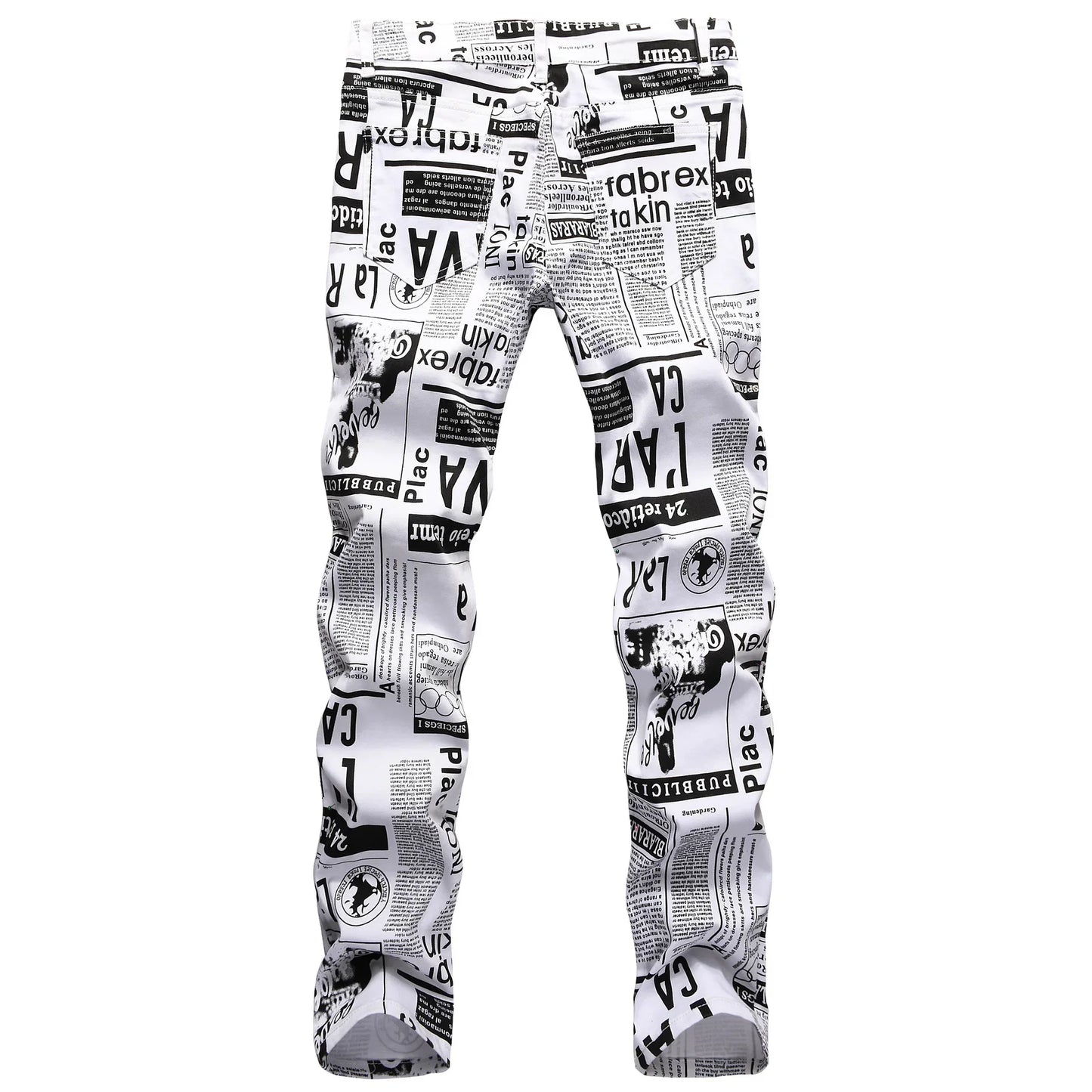 2026 Street Style Men’s Slim Stretch Jeans Trend Newspaper Full Print Personalized Stylish Sexy Denim Pants Men Casual Trousers