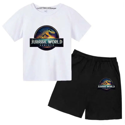 Jurassic World 4 Kids Summer Casual Breathable O-neck Tees+Pants 2pcs Sportsuits 2-13 Years Boys Girls Children Top Outfits Sets