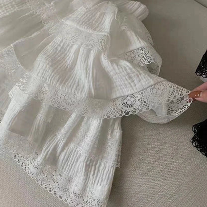 Korean Style Sweet Ruffle Mini Skirts Women Lolita Kawaii Casual Pleated Short Skirt Elegant Cute White Layered Skirt