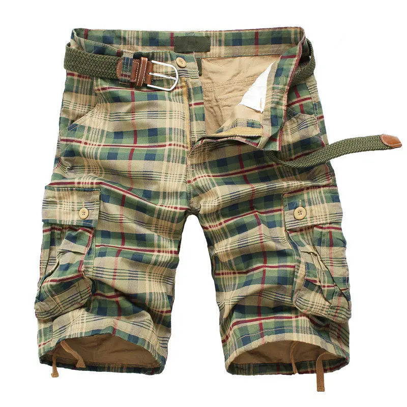2026 Summer Men Shorts Fashion Plaid Beach Shorts Mens Casual Shorts Military Short Pants Male Bermuda Cargo Overalls No belt