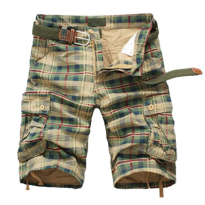 2026 Summer Men Shorts Fashion Plaid Beach Shorts Mens Casual Shorts Military Short Pants Male Bermuda Cargo Overalls No belt