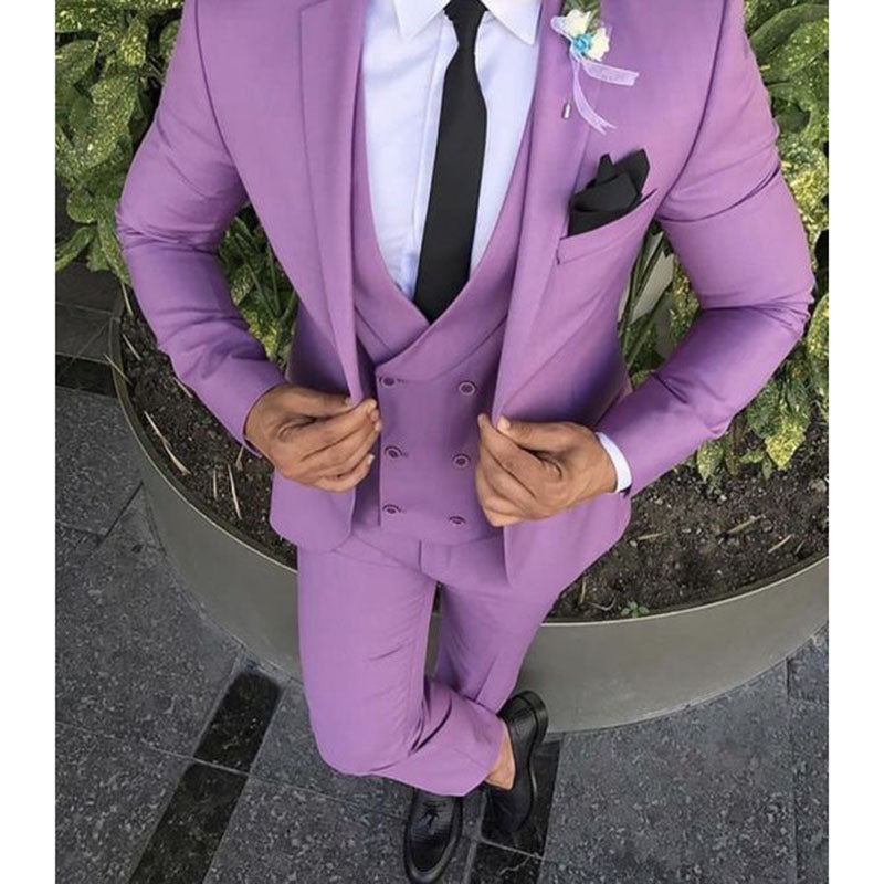 Purple Men Suits 3 Pieces (Jacket+Pant+Vest) Fashion For Wedding Prom Masculino Groom Trajes De Hombre Blazer