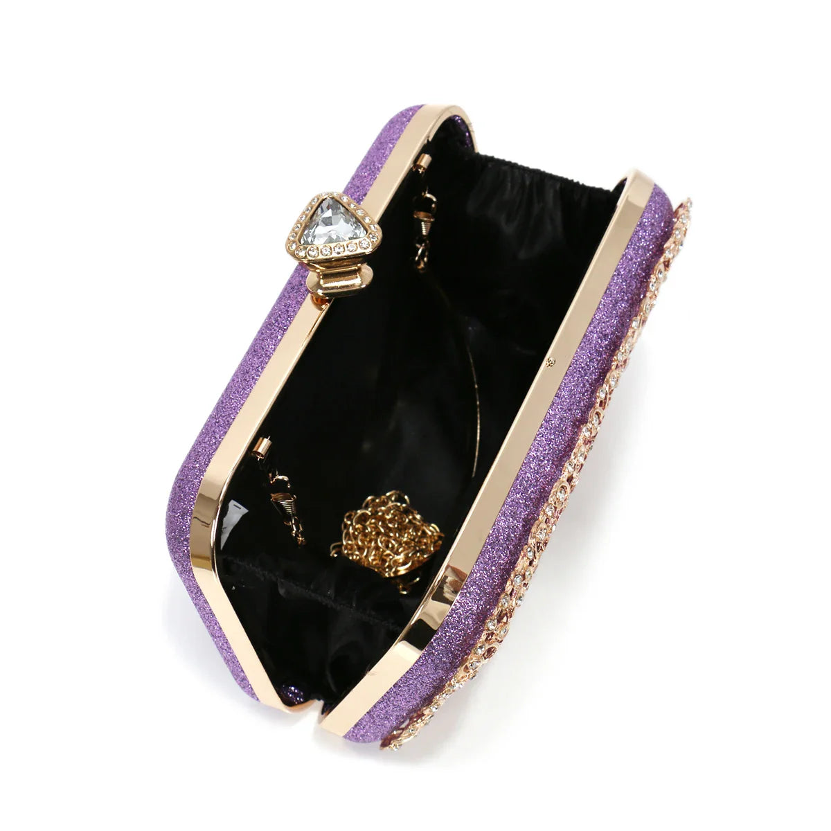 Hollow Out Style Rhinestones Golden Metal Banquet Christmas Gift Dress Purse Clutch Luxury Metal Rhinestones Evening Bags Flap P