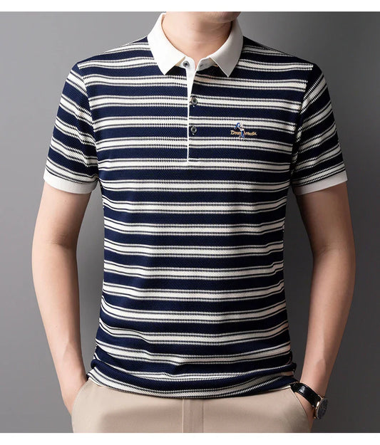 2025 Summer New Men's Polo Shirt Business Casual Collar Short Sleeve Men's Fashion Printed Stripe Half Sleeve Top