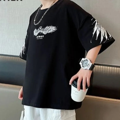 2026 Summer Kids Wing T-Shirt Cotton Loose Stylish Boy's Shirt Big Kids Summerwear