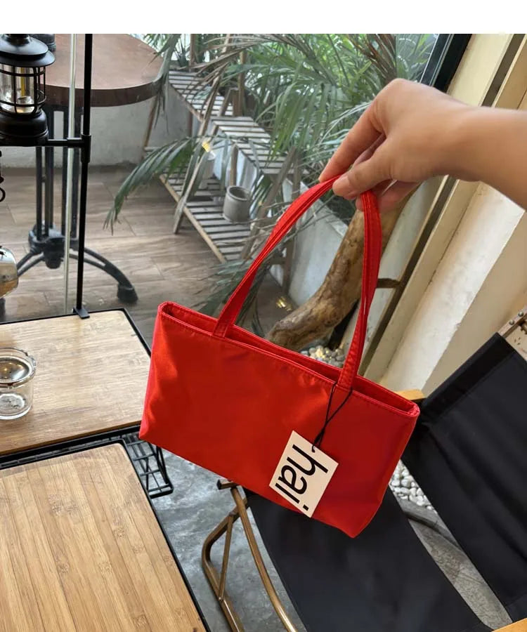 Luxury Premium Designer Elegant Womens Silk Satin Small Tote Solid Color Shoulder Underarm Purse Versatile Fashion Commuting Bag