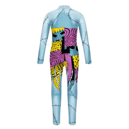 Halloween Nightmare Sally Costume Patchwork Pattern Bodysuit Fancy Disguise Suit Carnival Party Girls Zentai Catsuit