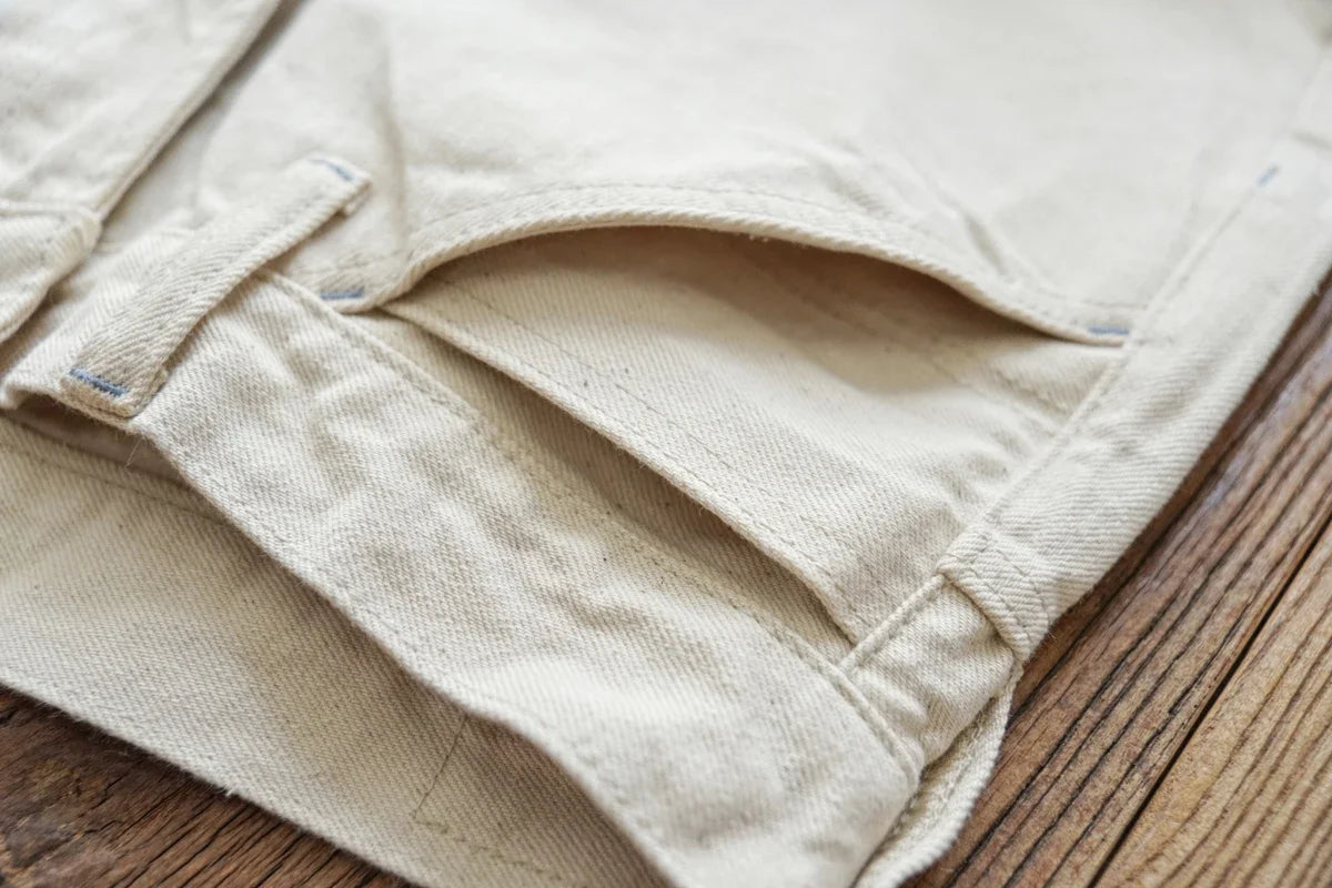 Mens Jeans Selvedge Denim White Jeans Regular Fit hight Rise  14 Oz One Wash
