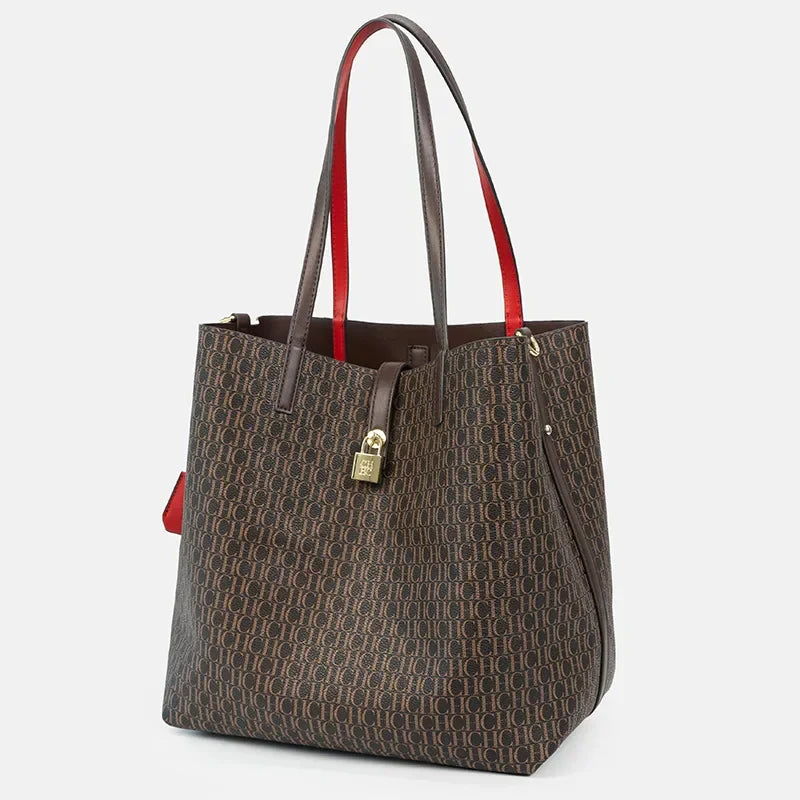 Women's Large Capacity Commuter Essential Shoulder Bag Multi functional Design Printed with Brand Pattern 2026 New Bucket Bag