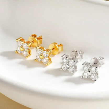 0.8CTTW 3mm All Moissanite Stud Earrings for Women Flower 4 Stones Sparkly Classic 925 Sterling Silver Earing GRA Jewelry