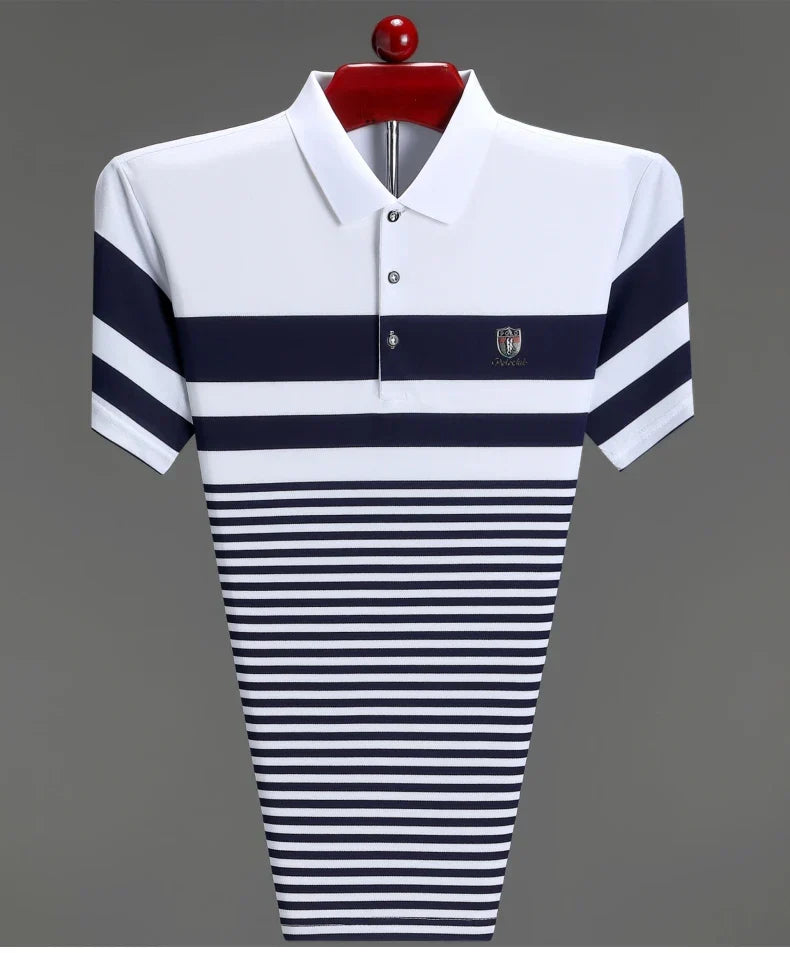 High quality fashion striped short sleeve polo shirt men's luxury brand embossed design summer new breathable T-shirt golf top