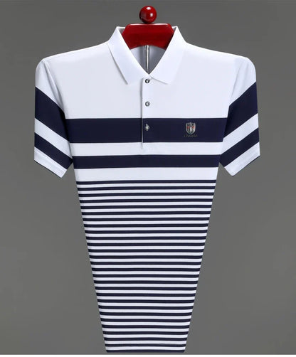 High quality fashion striped short sleeve polo shirt men's luxury brand embossed design summer new breathable T-shirt golf top