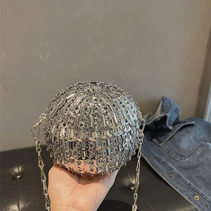 Designer Aesthetic Bags Women's Bag Handmade Woven Metal Sheet Metal Ball Shoulder Bag Women Luxury Holiday Party Evening Bag