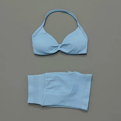 2 Piece Gym Sets Woman Sports Strappy Bra Seamless Set Quick Dry Fitness Squat Proof Shorts Sportswear Running Workout Suit