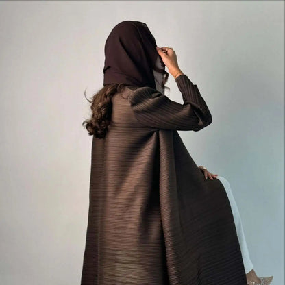 Women's Fold Miyake Pleated Abaya Long Sleeve Print Foldable Collar Robe Cardigan Coat New Winter Fashion Original Design 2026