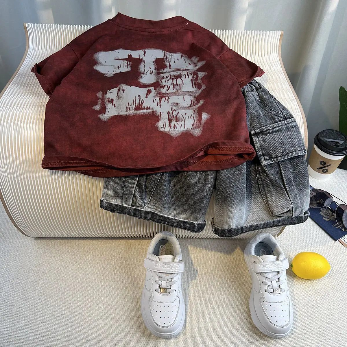 Korean Children's Summer Clothes Kids Set Outfits Boys 2026 Handsome Sleeveless&Short Sleeved T-shirt Denim Shorts 2-piece Set