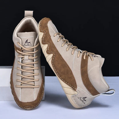 New Autumn 2024 Handmade Leather Men Boots Design Sneakers Man Breathable Casual Leather Shoes Men Ankle Boots Outdoor Fashion