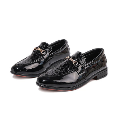 Boys Leather Shoes Black Classic Children Formal Shoes Point Toes Soft Bottom 2026 Spring Autumn Kids Flat Shoes British Style
