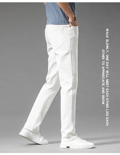New Summer 98% Cotton Men's Business Casual Jeans Straight Soft Stretch Fabric Baggy Denim Pants Male Brand Trousers
