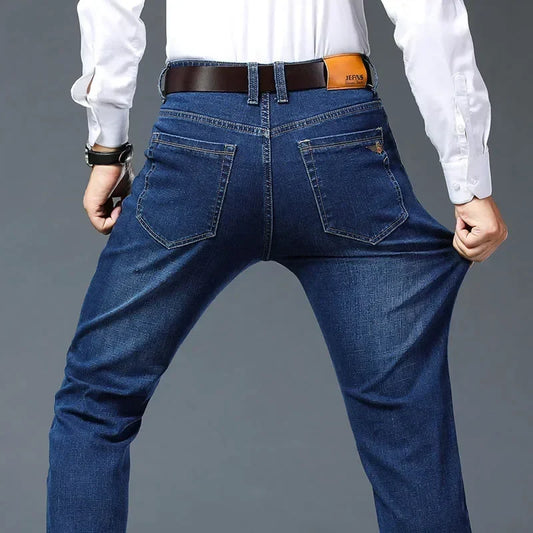 Plus Size 42 44 46 Spring Autumn Men's Fashion Casual Jeans Black Blue Classic Business Straight Elasticity Brand Denim Trousers