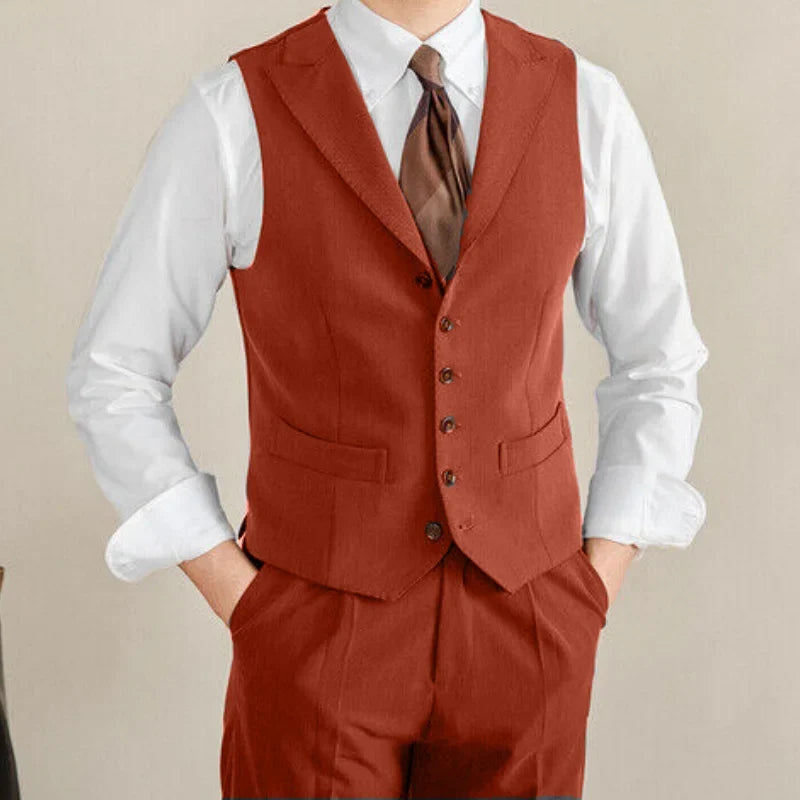 Men Vest White Collar Vintage With Lapel Single Button Waistcoat For Wedding Groom Banquet Temperament Slim Men Suit Vest