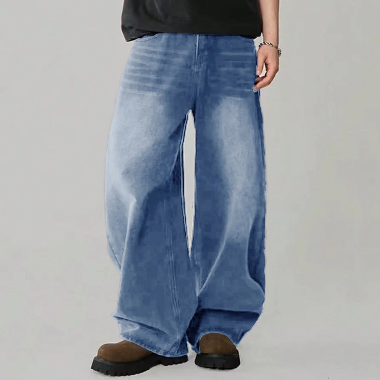 Four Season Men's Jeans Korean Version Student Casual Pants High Street Straight Loose Wide Leg Jeans Black Grey Blue Baggy Jean