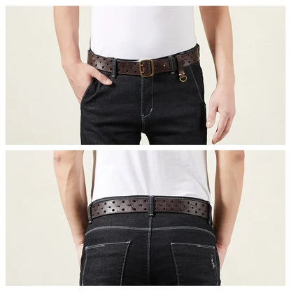 Pure Cowhide 3.8cm Wide Genuine Leather Belt for Men Double Pin Buckle Male Jeans Belts Top Quality Luxury Gift Waistband