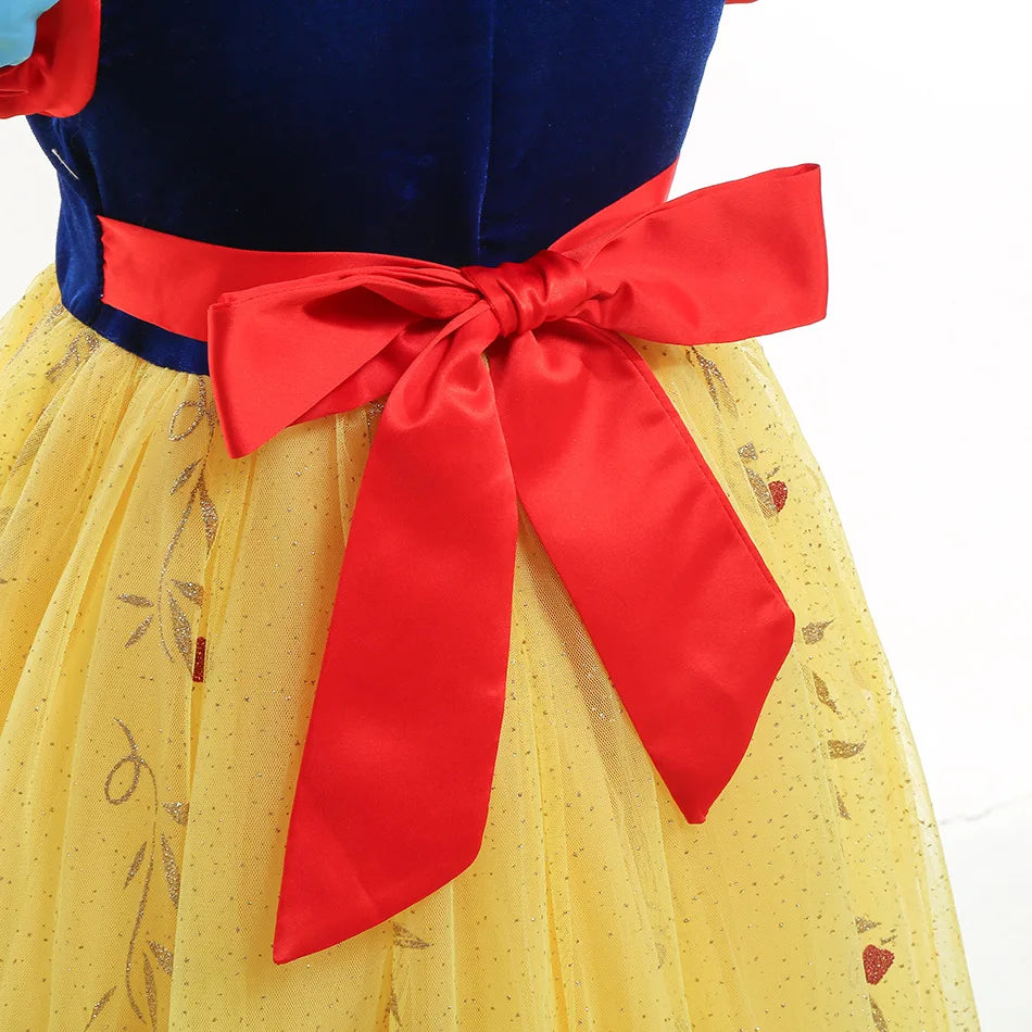 Girls Fantasy Birthday Dress Snow White Costume Deluxe Princess Ball Gown with Cape Toddler Christmas Frock Halloween Purim Robe