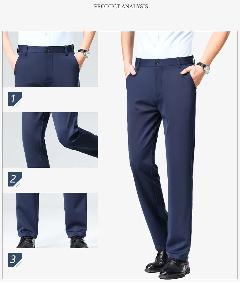 29-42 Men's Summer Thin Fashion Business Casual Suit Pants Long Pants Men's Elastic Straight Sleeve Formal Pants Plus Size