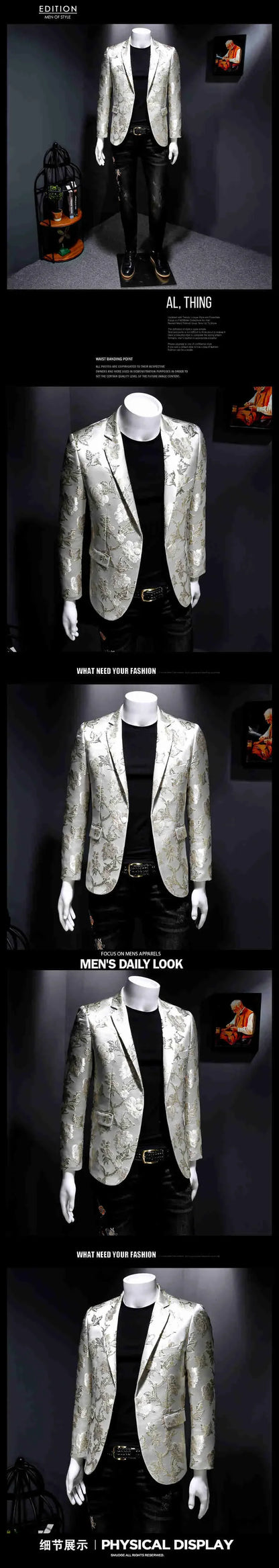 New Vintage Luxurious Jacquard Floral Suit Jacket Men Wedding Banquet Club Party Dress Singers Tuxedo Slim Fit Blazers Hommes