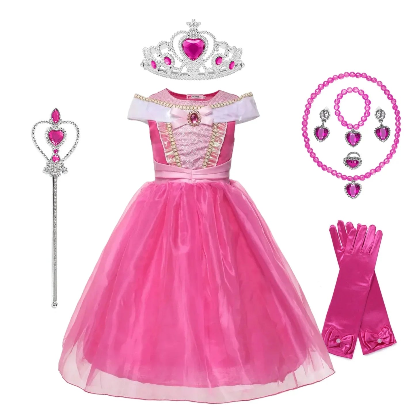 2025 Girls Princess Dress Cosplay Aurora Costume Carnival Birthday Party Pink Sleeping Beauty Dresses Kids Clothes Dress Up