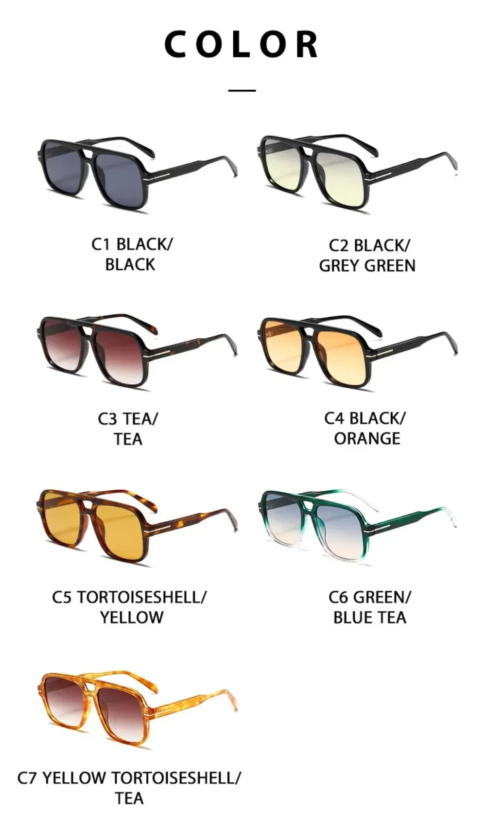 Double Bridge Square Aviator Sunglasses - UV400 Vintage Pilot Style, Retro Classic Sun Glasses for Men Women Unisex