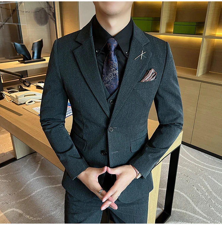 2026 High Quality (Suit + Vest + Trousers) Stylish and Handsome Casual Wedding Suit Business Suit Three-Piece Genuine