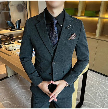 2026 High Quality (Suit + Vest + Trousers) Stylish and Handsome Casual Wedding Suit Business Suit Three-Piece Genuine