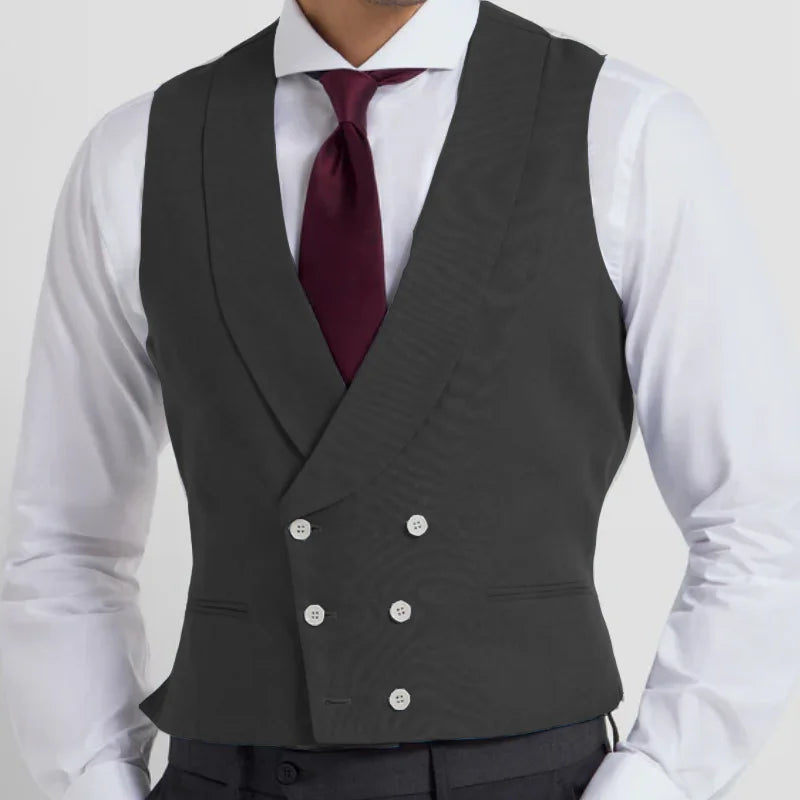 Men Vest Ivory With Lapel Double Button Solid Waistcoat For Wedding Banquet Birthday Business Casual Work Set Men Suit Vest