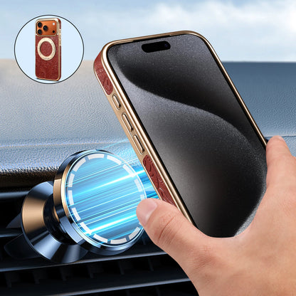 Denior is suitable for iPhone 17/16/15/14/13 Air Pro Max retro printed genuine leather 360 ° rotating bracket phone case