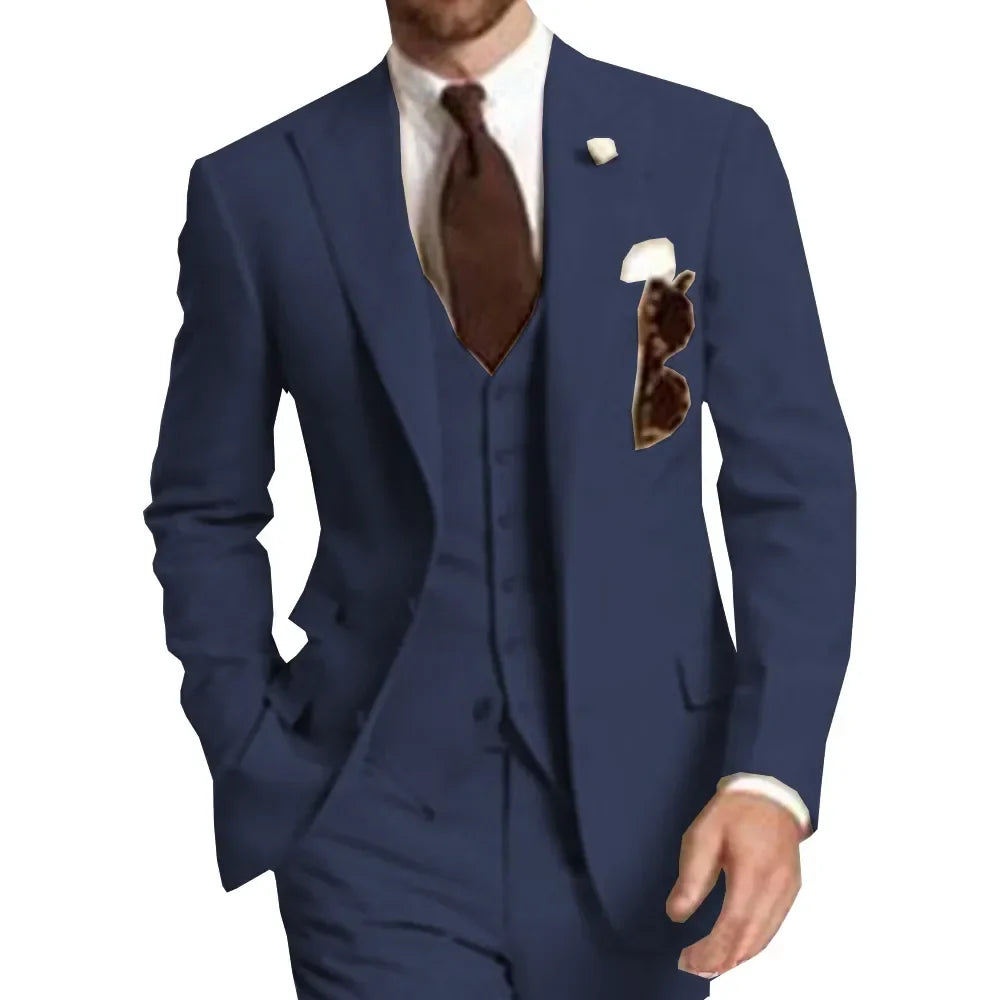 Business Party Best Men wedding Suit Peaked Lapel Two Button Custom Made Wedding Groom Tuxedos Jacket Pants Vest