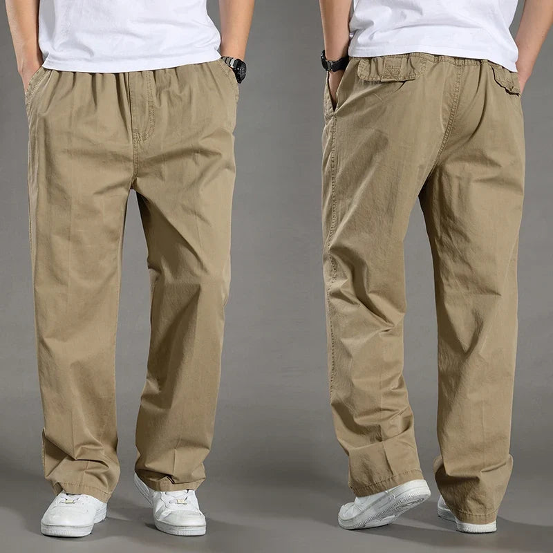 Men's Overalls Cotton Cargo Pants Casual Sports Sweatpants Stretch Waist Work Utility Dungarees Black Gym Jogger Trousers
