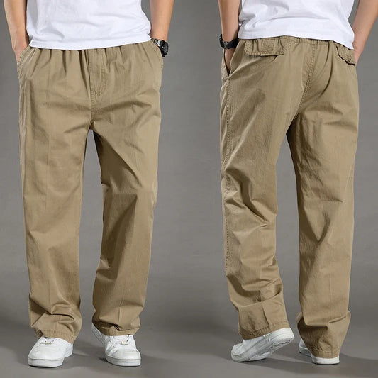 Men's Overalls Cotton Cargo Pants Casual Sports Sweatpants Stretch Waist Work Utility Dungarees Black Gym Jogger Trousers
