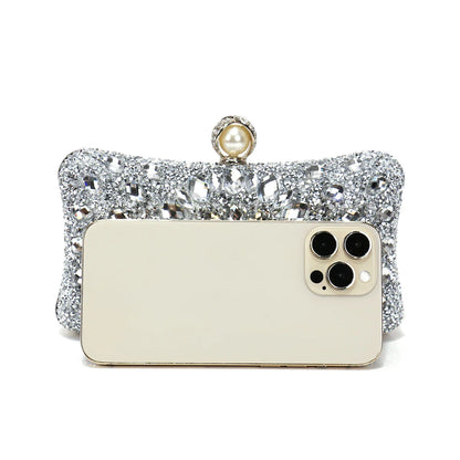 Golden Metal Pearl Rhinestones Glitter Evening Bags Small Lady Prom Dinner Luxury Night Gift Girlfriend Purse Acrylic Diamonds E