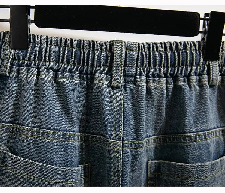 High Waist Wide Leg Cotton Denim Dstring Loose Fit Women's Autumn 2024 Slimming Effect Pure Cotton Casual Trousers
