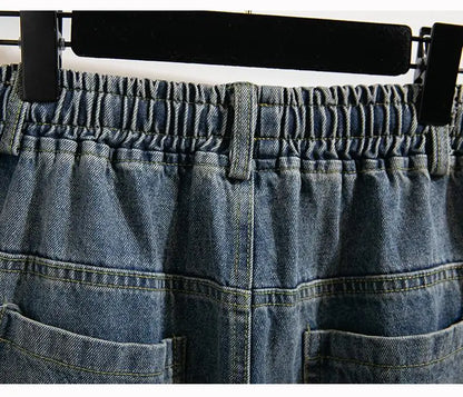 High Waist Wide Leg Cotton Denim Dstring Loose Fit Women's Autumn 2024 Slimming Effect Pure Cotton Casual Trousers
