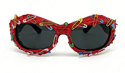 y2k Colorful Safety Pin Sunglasses for Women Punk Cyber Streetwear Party Avant-garde Funny Shades UV400 lunette soleil femme