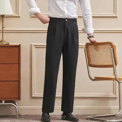 Men‘s Trousers Slim-Straight Fit  for Spring & Summer Slim Fit Daily Work Trousers, Solid Color Street Suit Trousers