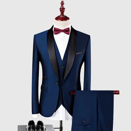 Royal Blue/Burgundy Man Suits Classic Black Lapel Wedding Suits 3 Pieces (Jacket+Pants+Vest)