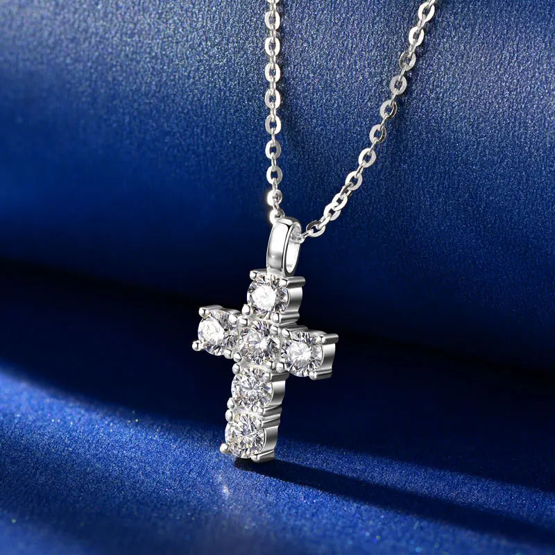 GRA Certified 3.5MM Moissanite Cross Pendant Necklaces for Women S925 Sterling Silver Clavicle Chains Fine Jewelry Gift