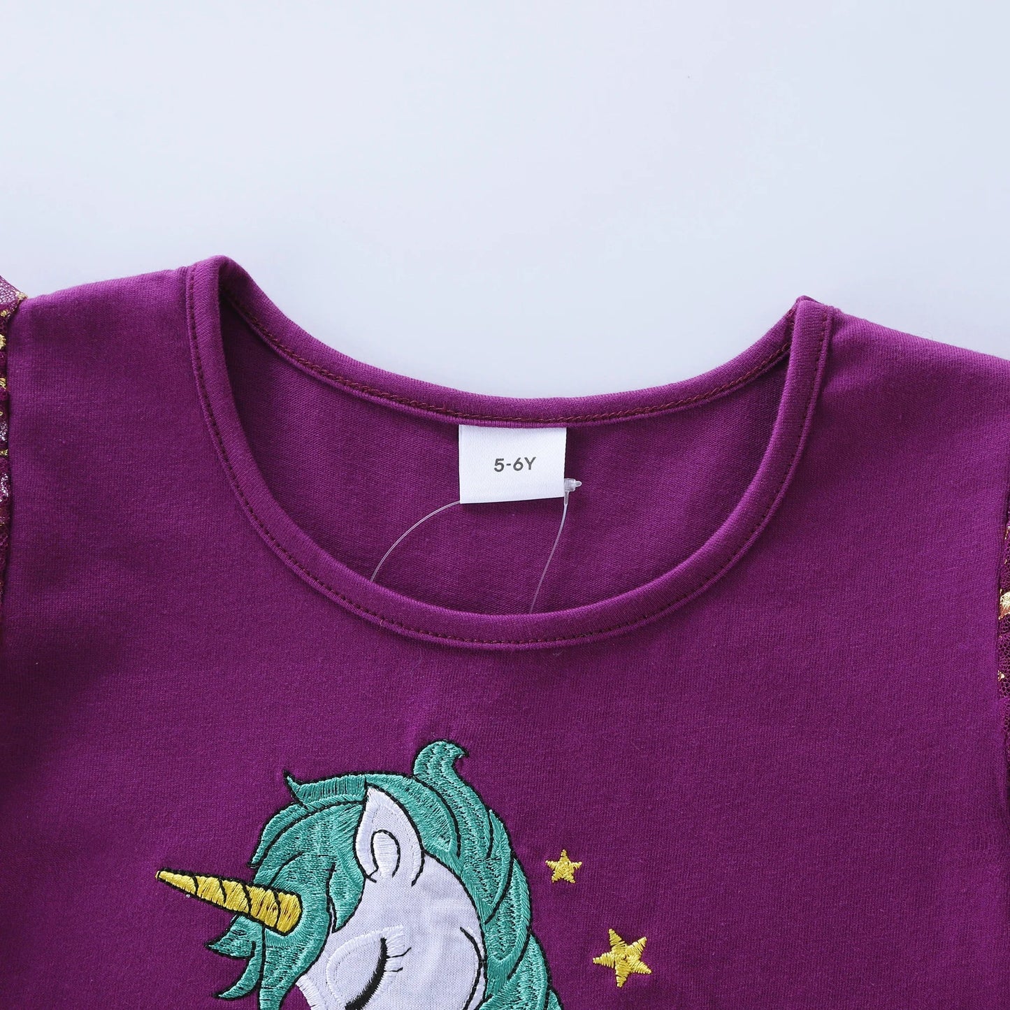 Summer New Girl's Cotton Unicorn Embroidered Mesh Spliced Sleeveless Dress SH1701