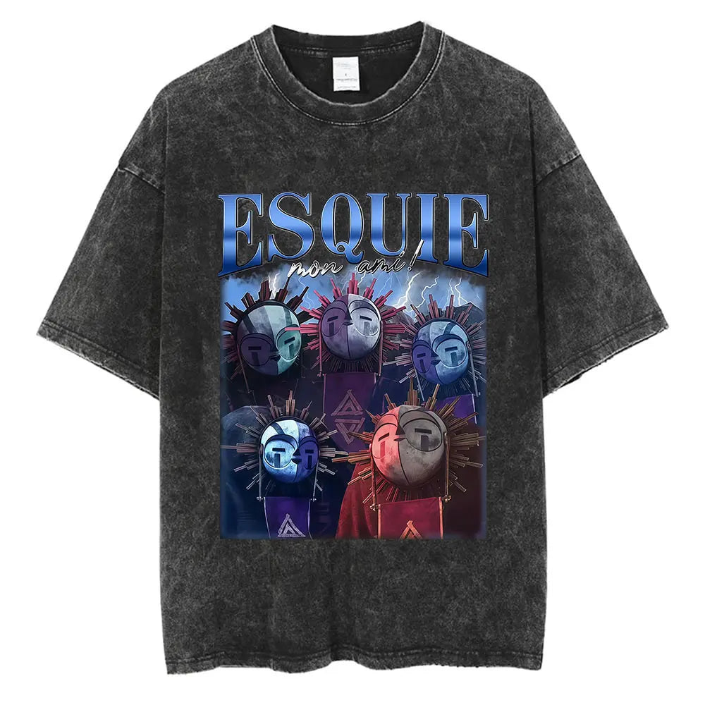 Game Clair Obscur Expédition 33 Vintage Washed T Shirts Men's Women Casual High Quality Oversized Cotton T-shirt Fans Streetwear