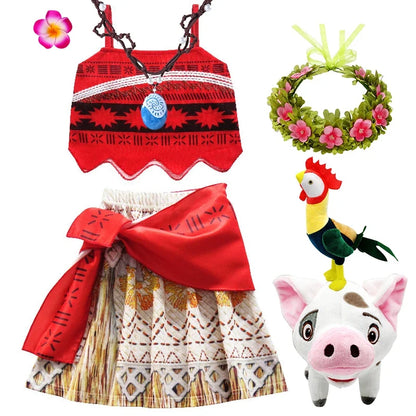 Princess Vaiana Fantasy Children Cosplay Moana Summer Girls Carnival Dress Kids Clothes Set Party Christmas Moana Costume