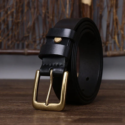 3.3CM Men's Genuine Leather Belt Luxury Designer Brass Pin Buckle Belts Pure Cowskin Vintage Strap Male Jeans for Man Women
